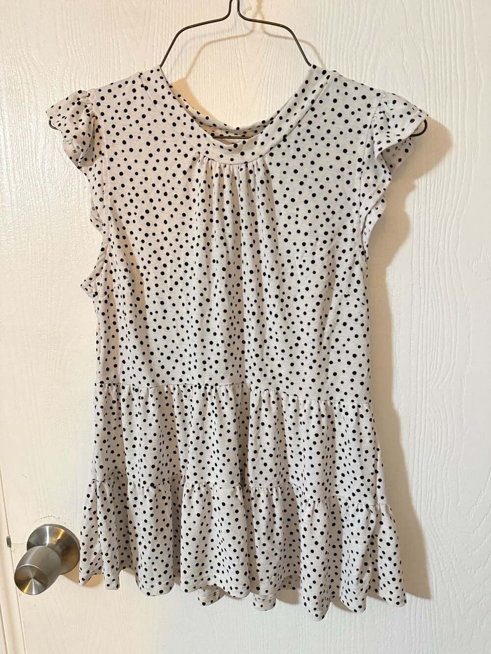Monteau Los Angeles Polka Dot Ruffled Sleeve Tiered Peplum Blouse Size S